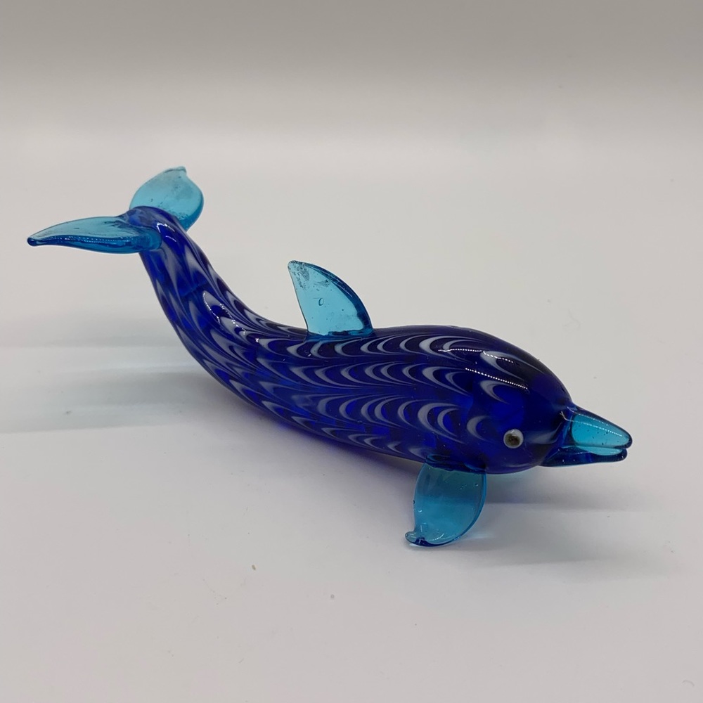 LENOX glass DOLPHIN figurine.  Blue, white!
